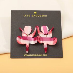 NEW Lele Sadoughi Small Paper Lily Burgundy Stripe Earrings